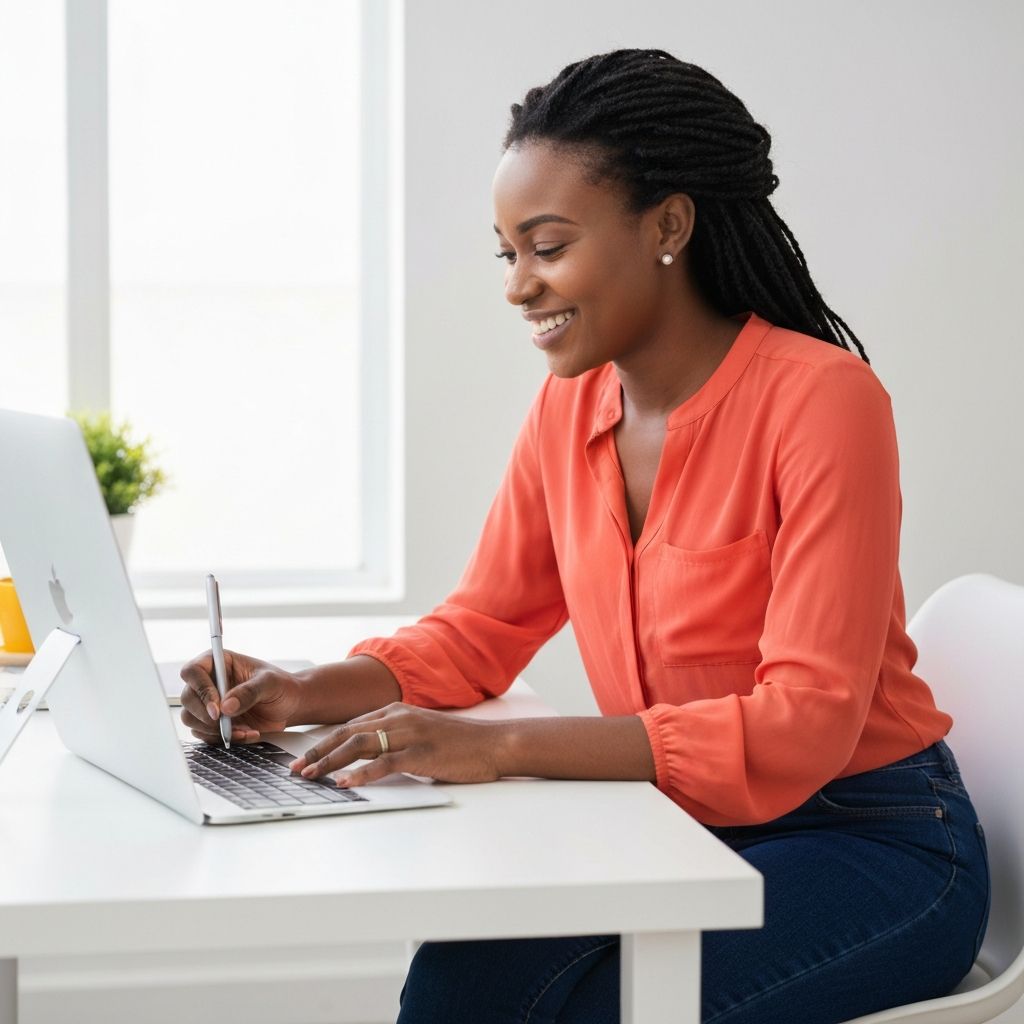Small business owner working at a laptop