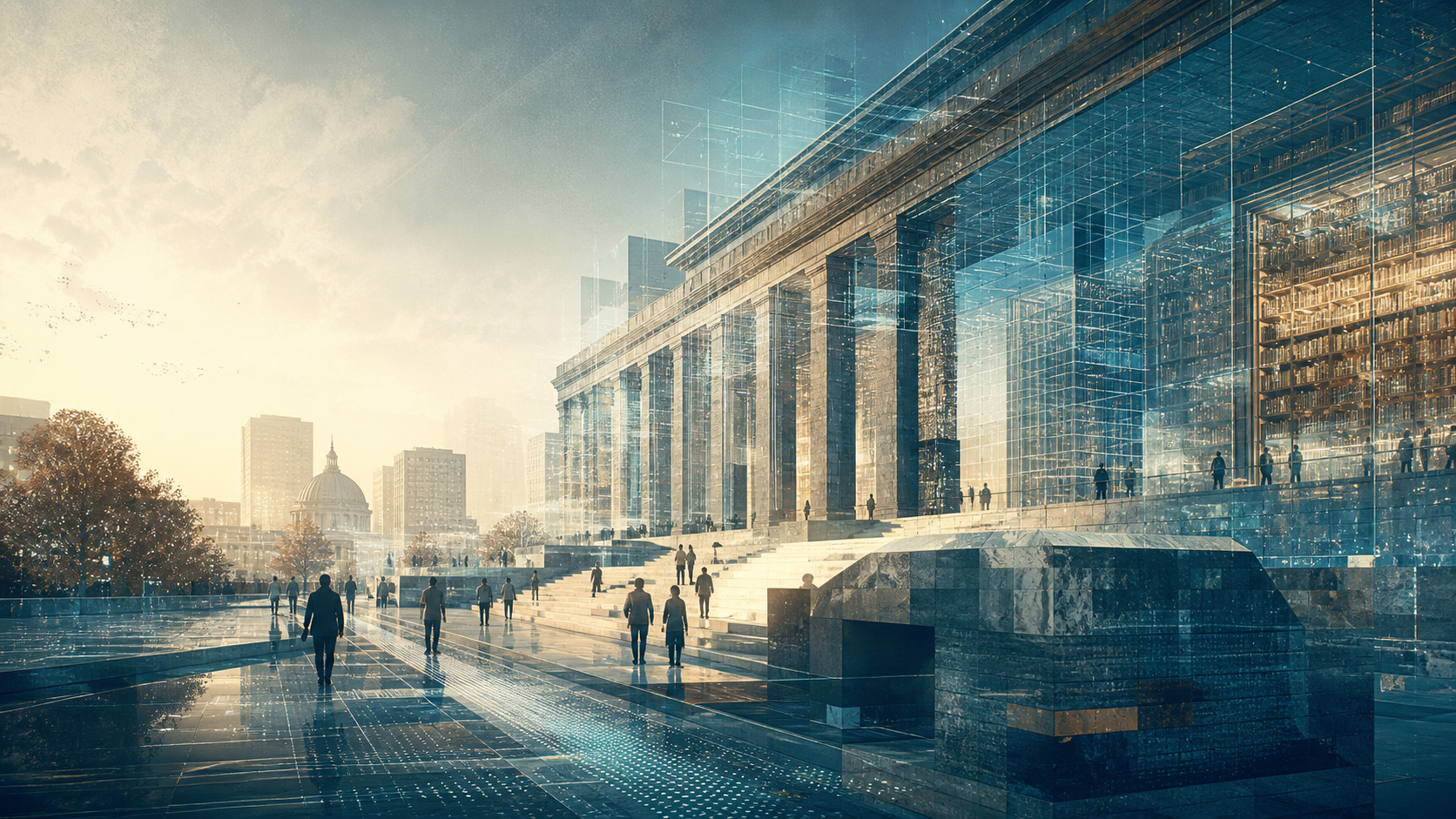 An abstract representation of artificial intelligence and public institutions